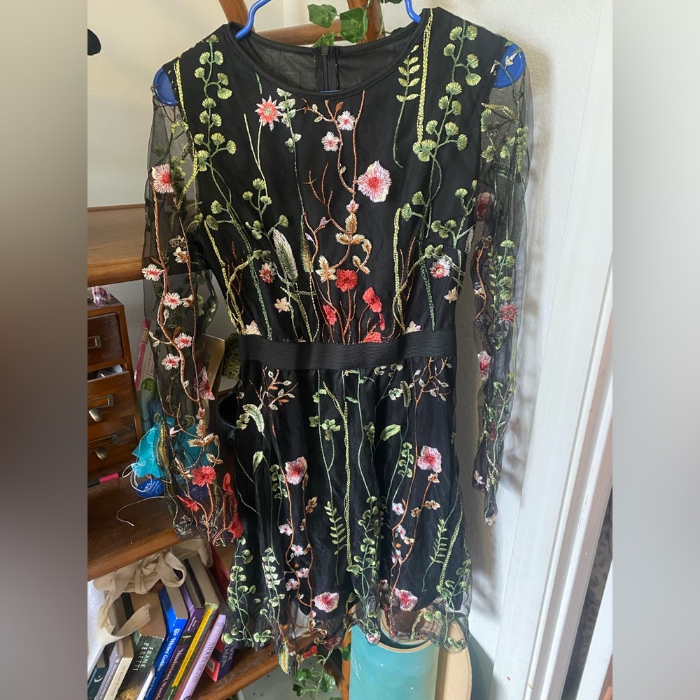 Embroidered floral long sleeve dress